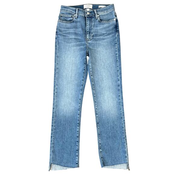 FRAME Le High Straight Light Wash Corkscrew Hem Denim Jeans in Color Whimsy (27) - Picture 2 of 9